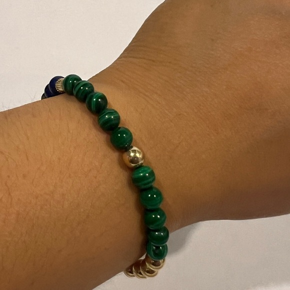 Lapis Malachite 14k Gold Filled Gemstone Stretch Bracelet 6mm - Picture 7 of 11